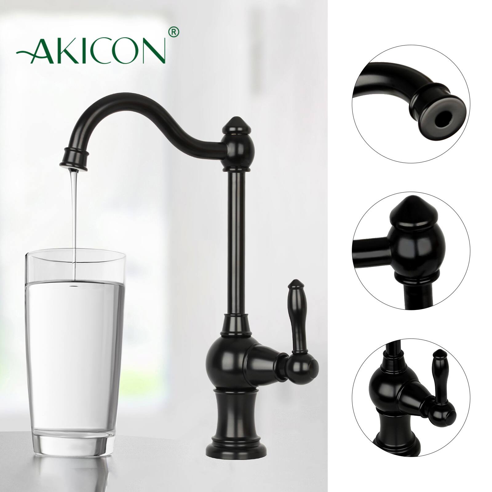 Alt View 2. Akicon - Akicon One-Handle Solid Brass Kitchen Drinking Water Filter Faucet in Matte Black - Matte Black.