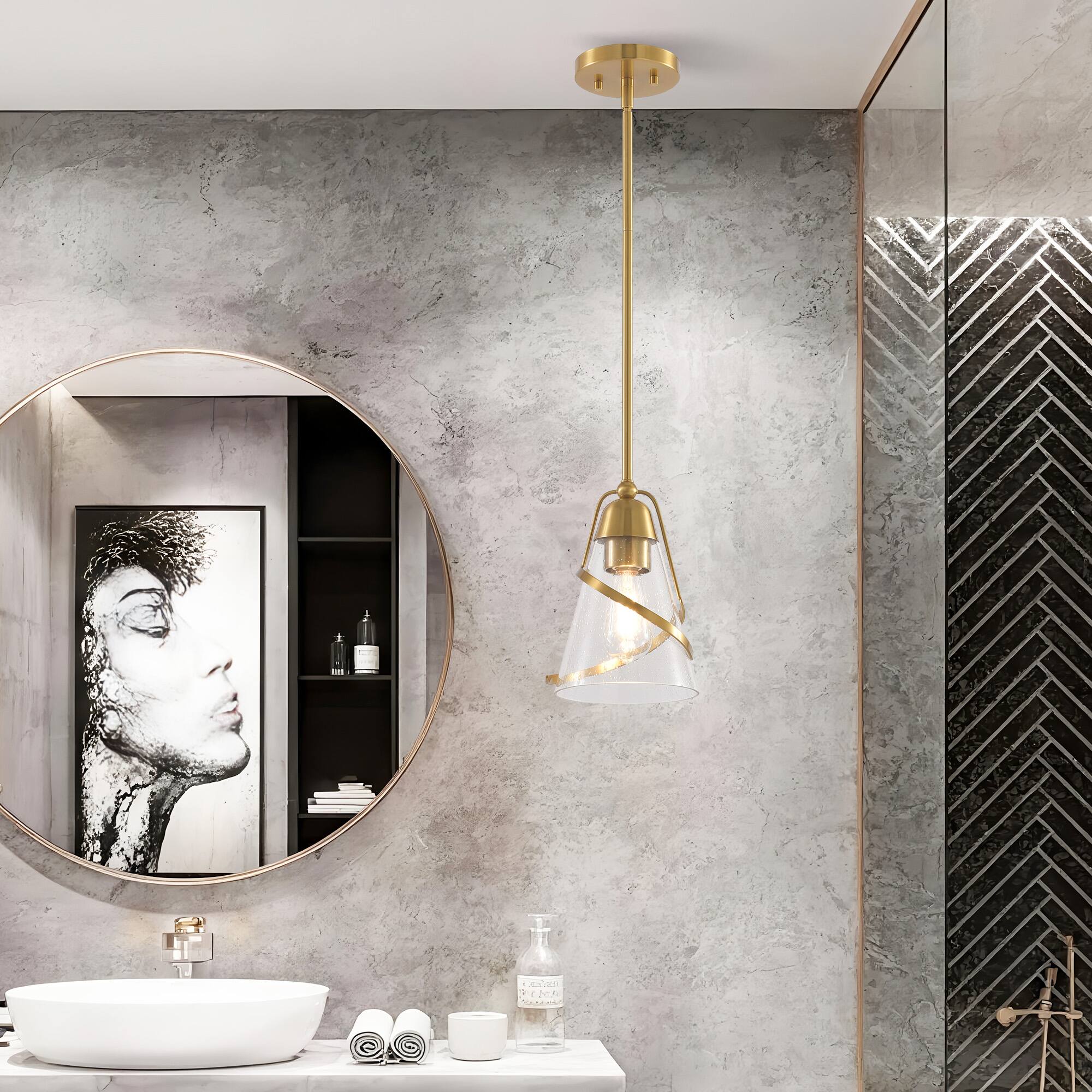 Alt View 2. Parrot Uncle - 7" Modern Gold Pendant Light with Seed Glass Shade - Gold.