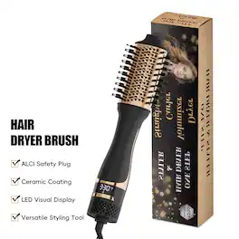 NICEBAY - Hair Dryer Brush, Blow Dryer Brush with Display Screen, One Step Hot Air Brush for Hair Drying, Styling - Black/Gold