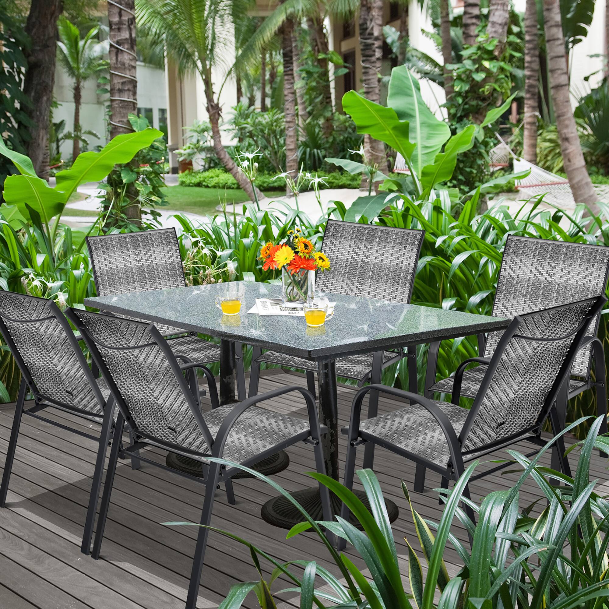 Alt View 1. Costway - Costway Set of 12 Patio Rattan Dining Chairs Stackable Armrest Garden - Grey.
