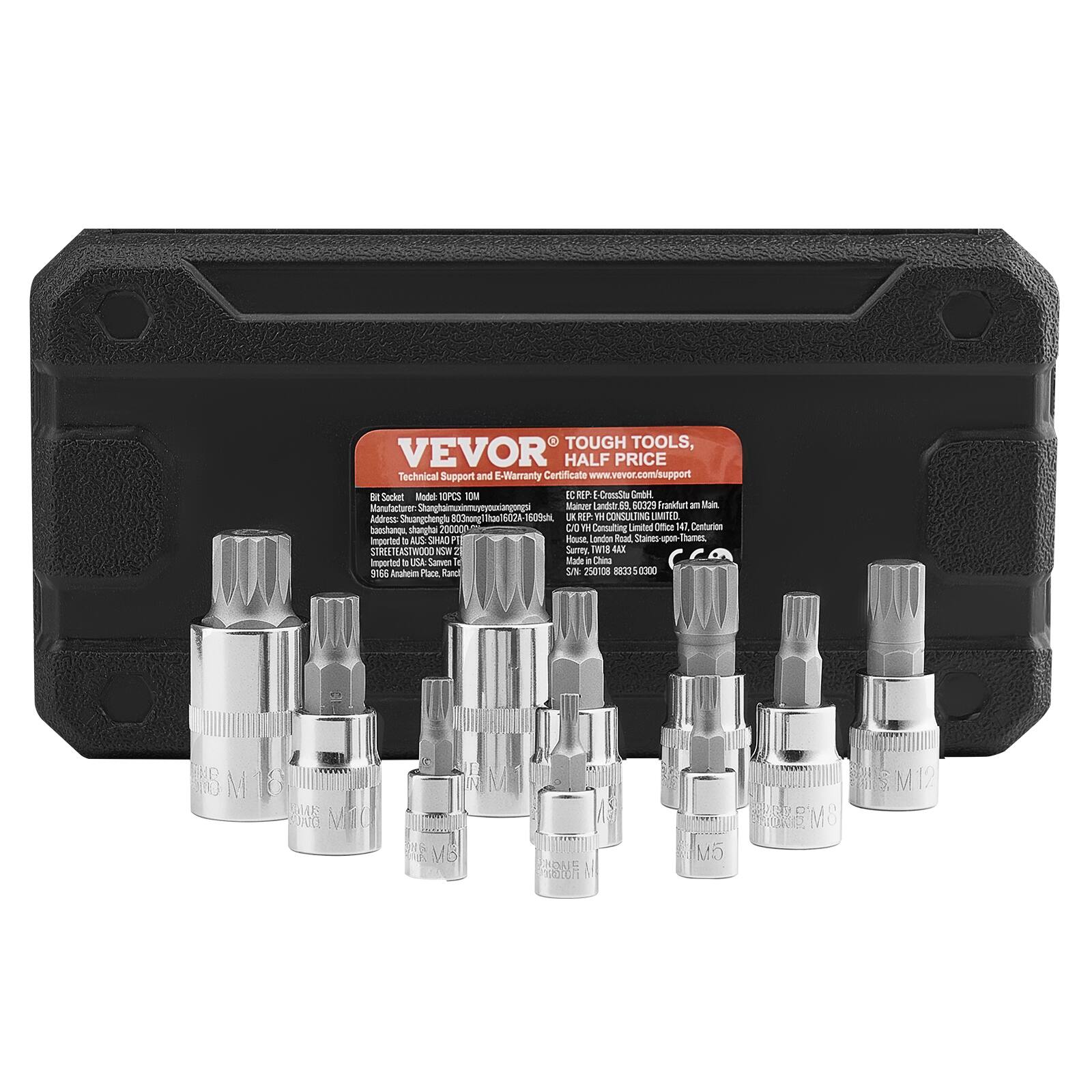 VEVOR XZN Triple Square Spline Bit Socket Set, 10 Piece M4