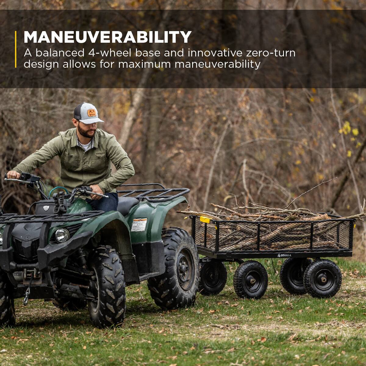 MANEUVERABILITY  
A balanced 4-wheel base and innovative zero-turn design allows for maximum maneuverability