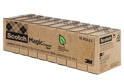 Scotch Magic Greener Tape  
10 Rolls  
3/4" x 900" (25 YD)  
19 mm x 22.8 m EA  
Total 9,000 IN (250 YD) 228 m  
Made with Plant Based Materials  
3M