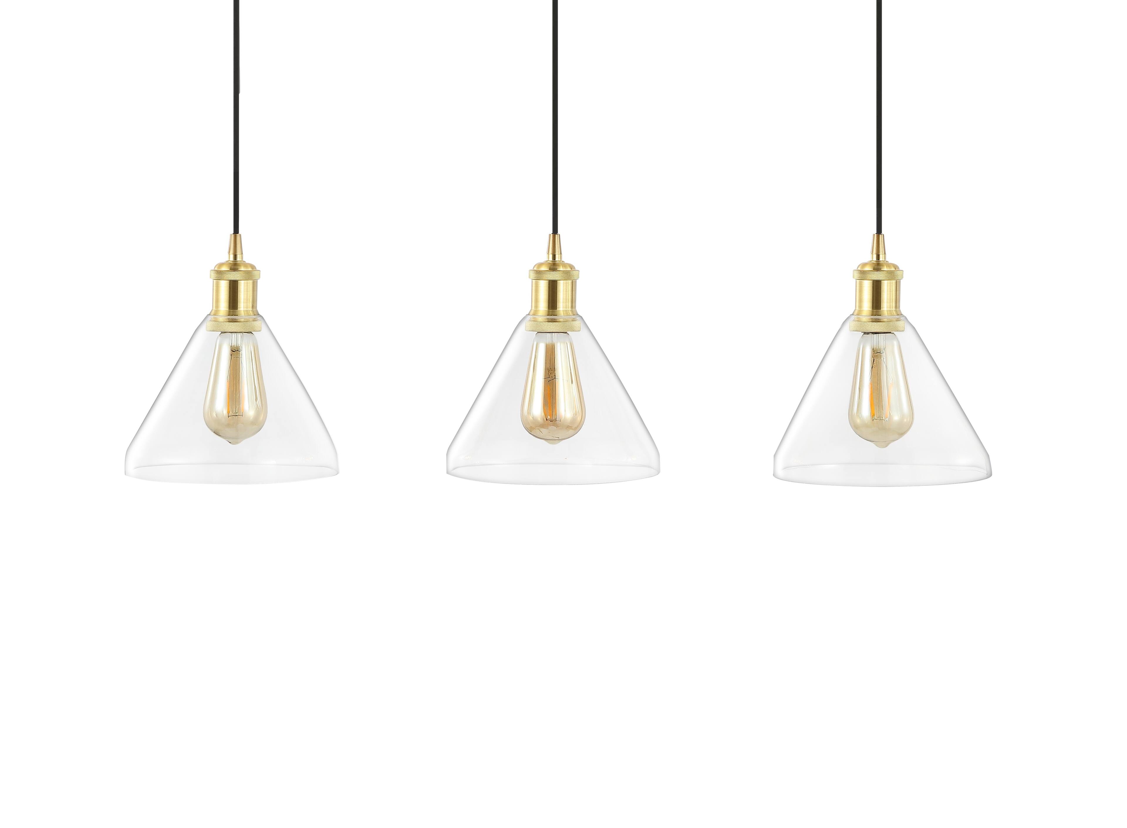 Alt View 4. Jonathan Y - Kiawah Island 30.5" 3-Light Metal/Glass Contemporary Modern LED Pendant, Brass Gold/Black - Brass Gold/Black.