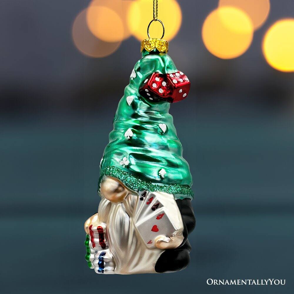 Alt View 1. OrnamentallyYou - Casino Poker Gnome Glass Ornament Cute Christmas Gambler - Multi-colored.