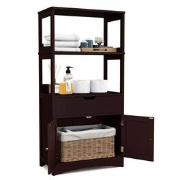 Gymax - Bathroom Storage Cabinet w/Drawer Shelf Cupboard Floor Cabinet - Espresso