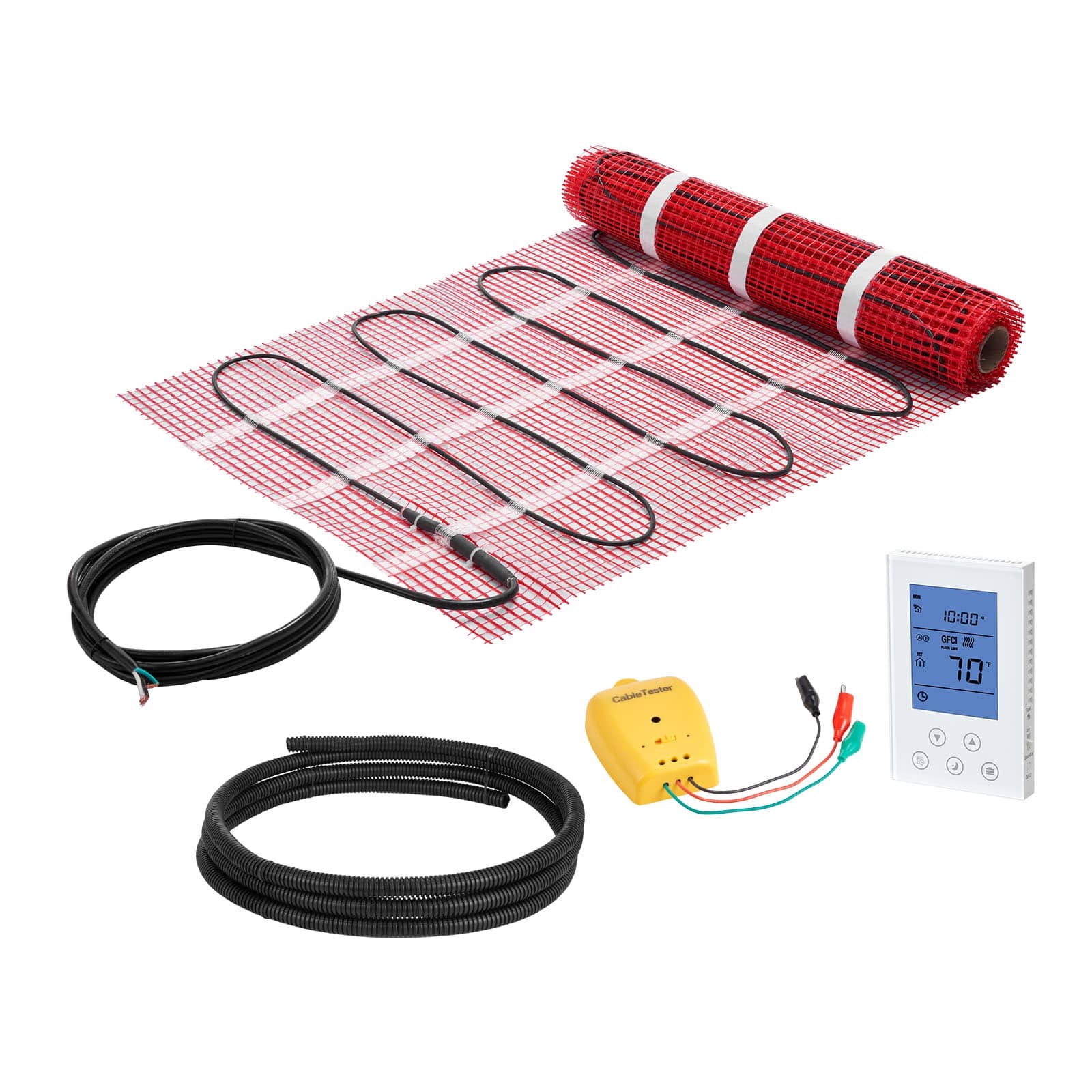 VEVOR - 15 sqft Self-Adhesive Mesh Floor Heating Mat System, 120V Electric Radiant Heated Floor System, with Smart Control - Black