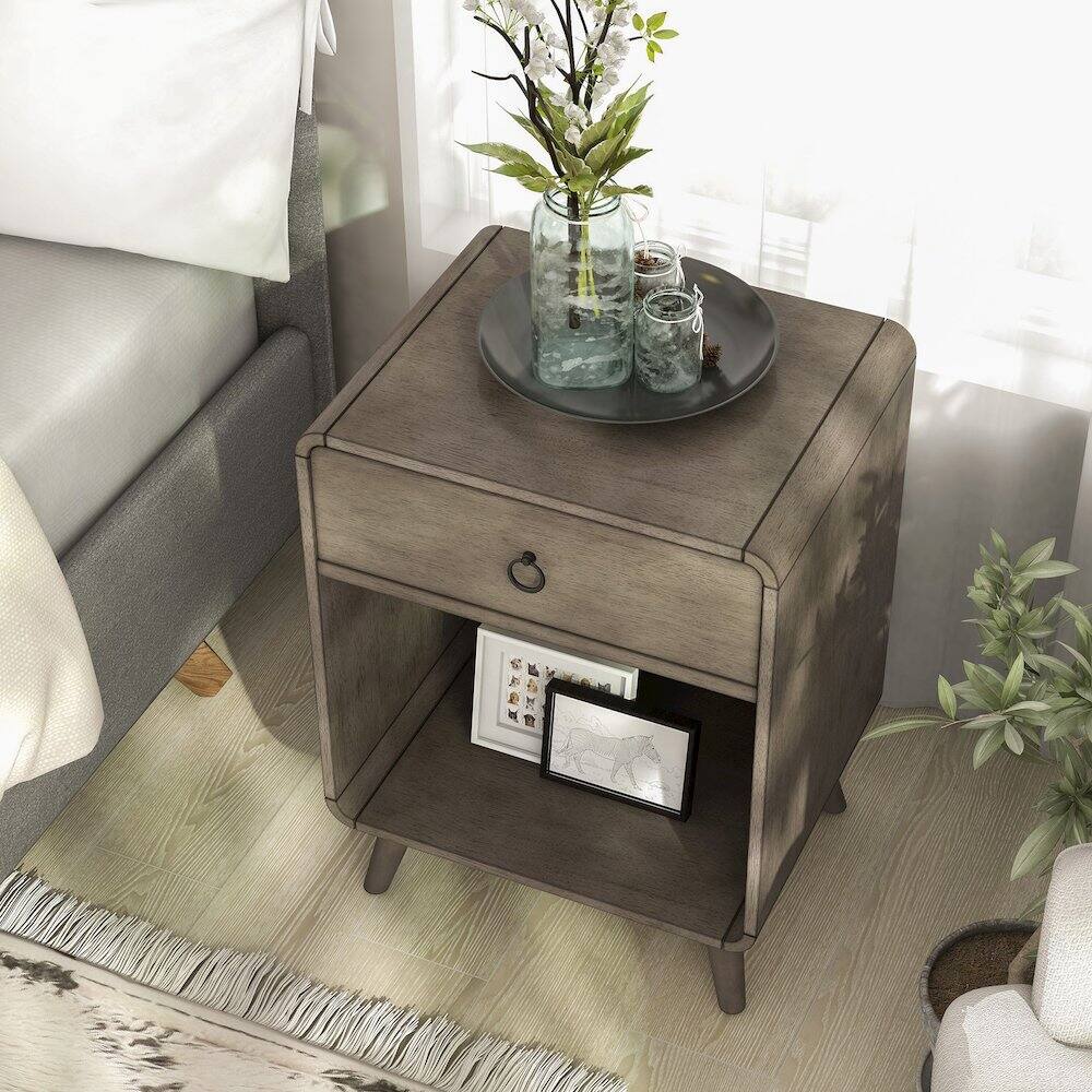 Alt View 4. Furniture of America - Ocala Mid-Century Wood 1-Drawer Side Table - Gray.