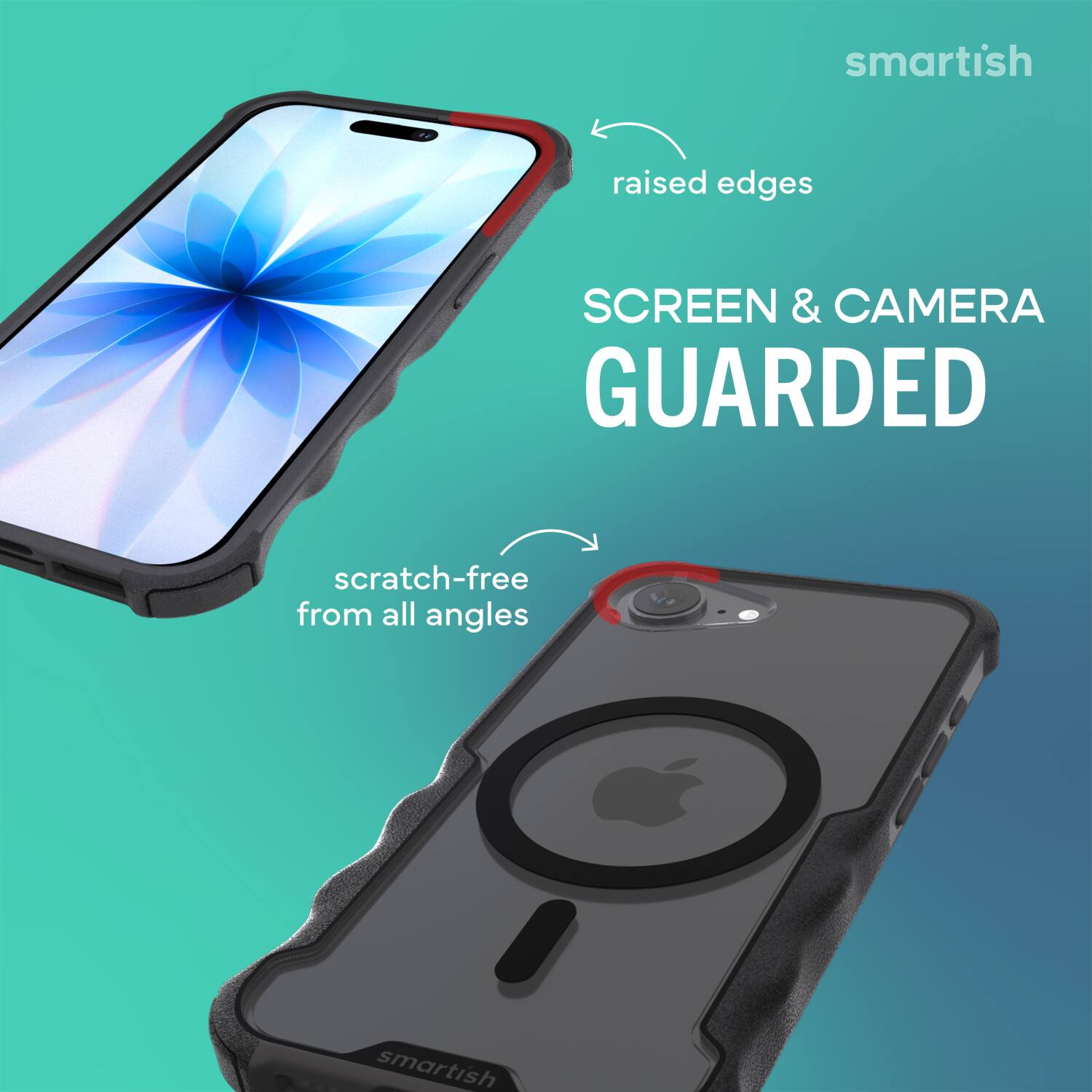 smartish raised edges SCREEN & CAMERA GUARDED scratch-free from all angles smartish