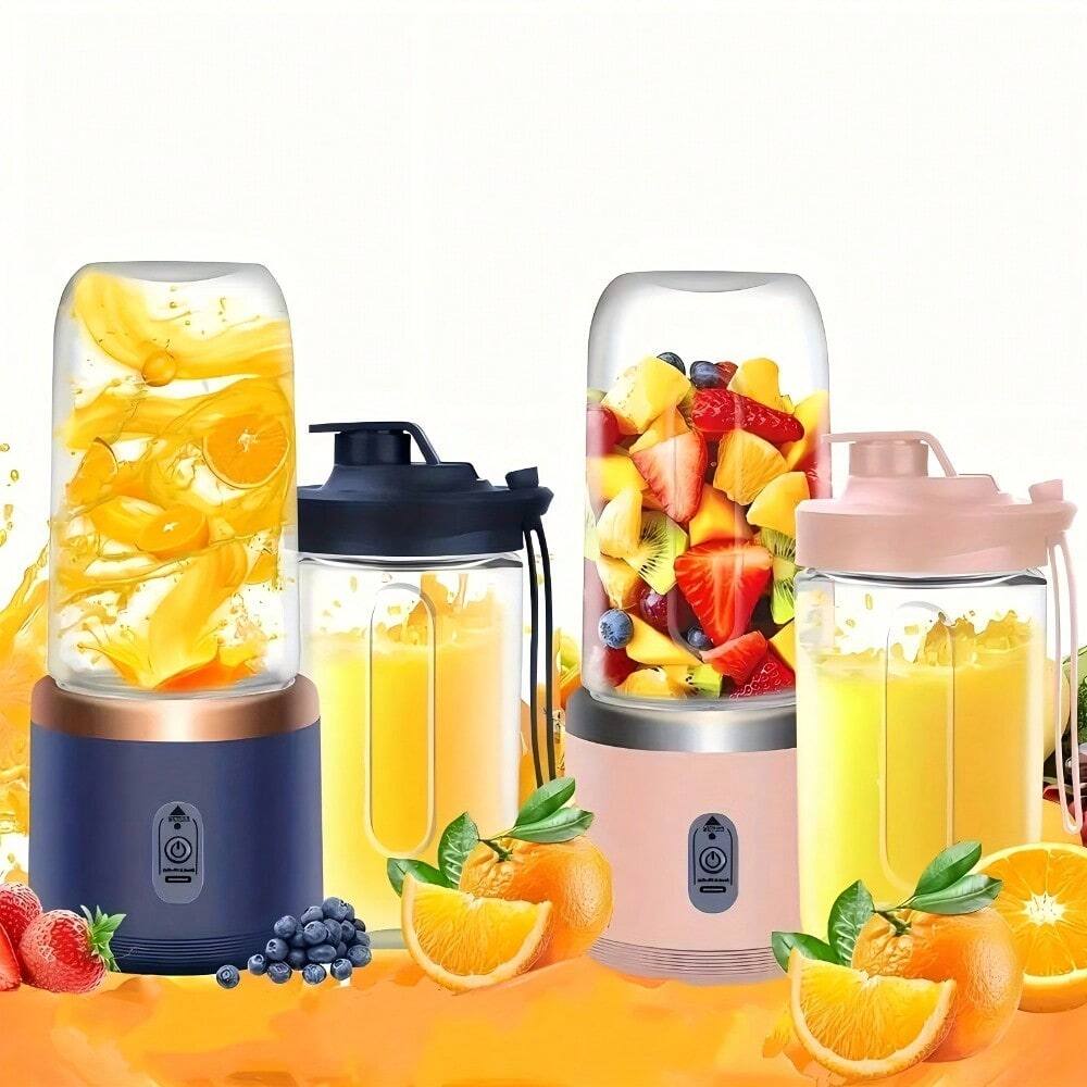 Alt View 7. PRIMEPLUS - Portable Blender with 2 Cups, 400ml Personal Smoothie Maker, 6-Leaf 304 Stainless Steel Blade, 1500mAh USB Rechargeable - Blue.