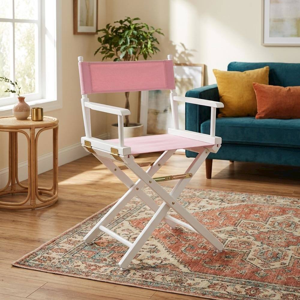 Alt View 3. FurniFact - Pink Director's Chair - WhiteFrame/Pink Canvas.