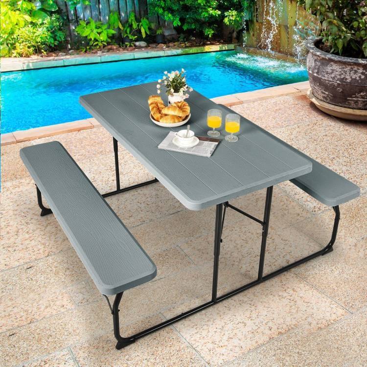 Angle. Hivvago - Grey Folding Picnic Table with 2 Benches Outdoor Patio Dining Set - Gray.
