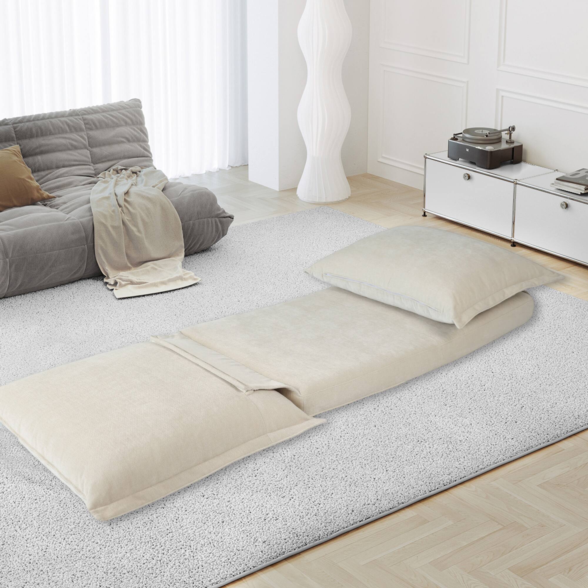 Alt View 6. GOODSILO - Versatile Convertible Floor Sofa with Adjustable Backrest and Pillows for Modern Compact Living Spaces - Antique Cream.