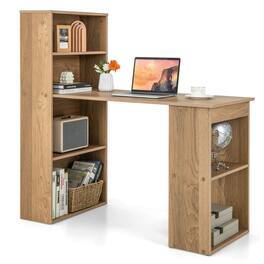 Kadyn - 48 Inch Computer Desk with 4-Tier Bookcase and CPU Stand-Natural, Home Office Desks, Gaming Computer Desks for Study - Brown
