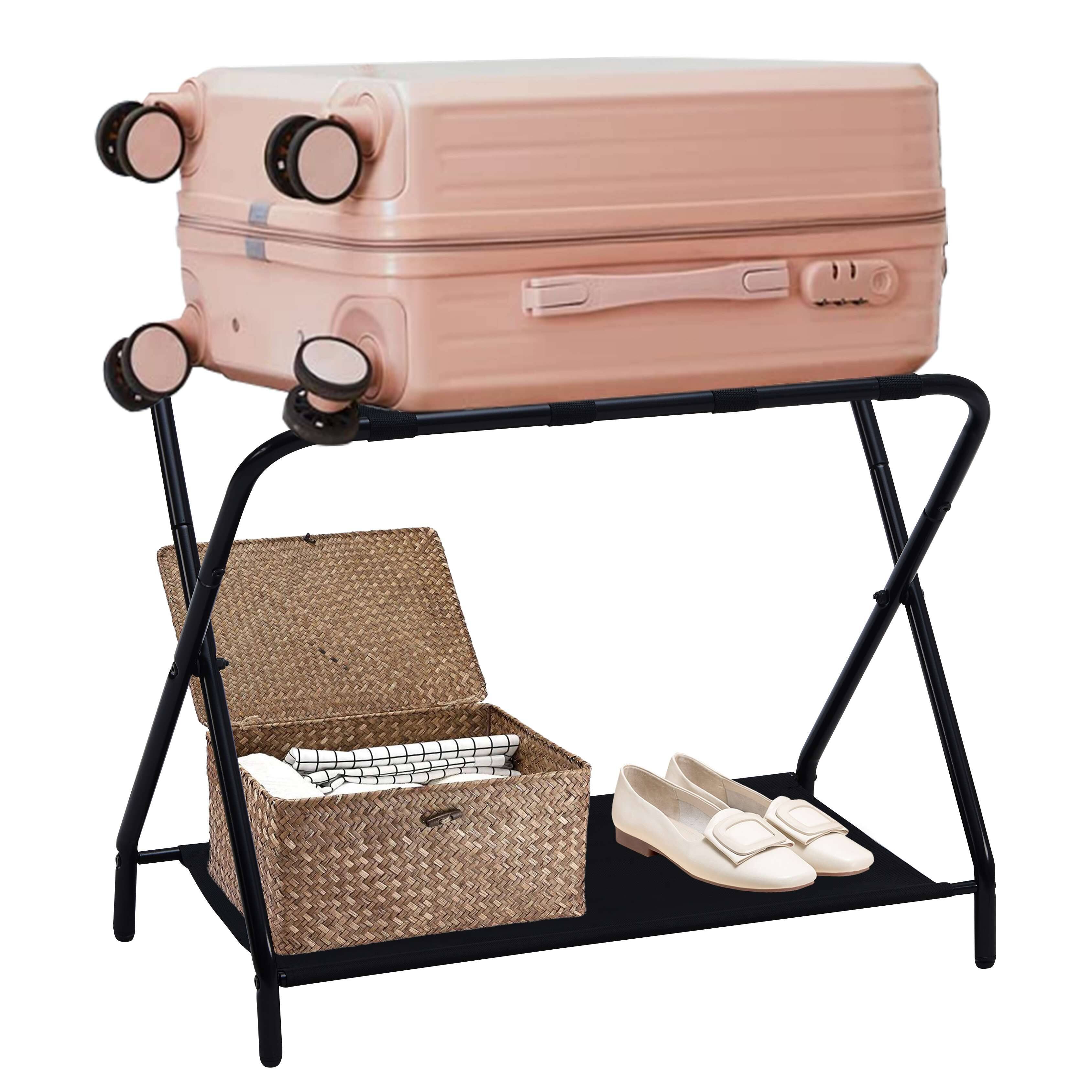 Angle. Kings Brand Furniture - Kings Brand Furniture Foldable Luggage Rack with Straps Heavy Duty Suitcase Stand - Black.