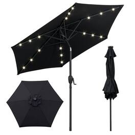 Costway - 7.5 ft Solar Powered Patio Umbrella with LED Lights Push Button Tilt Crank Handle - Black
