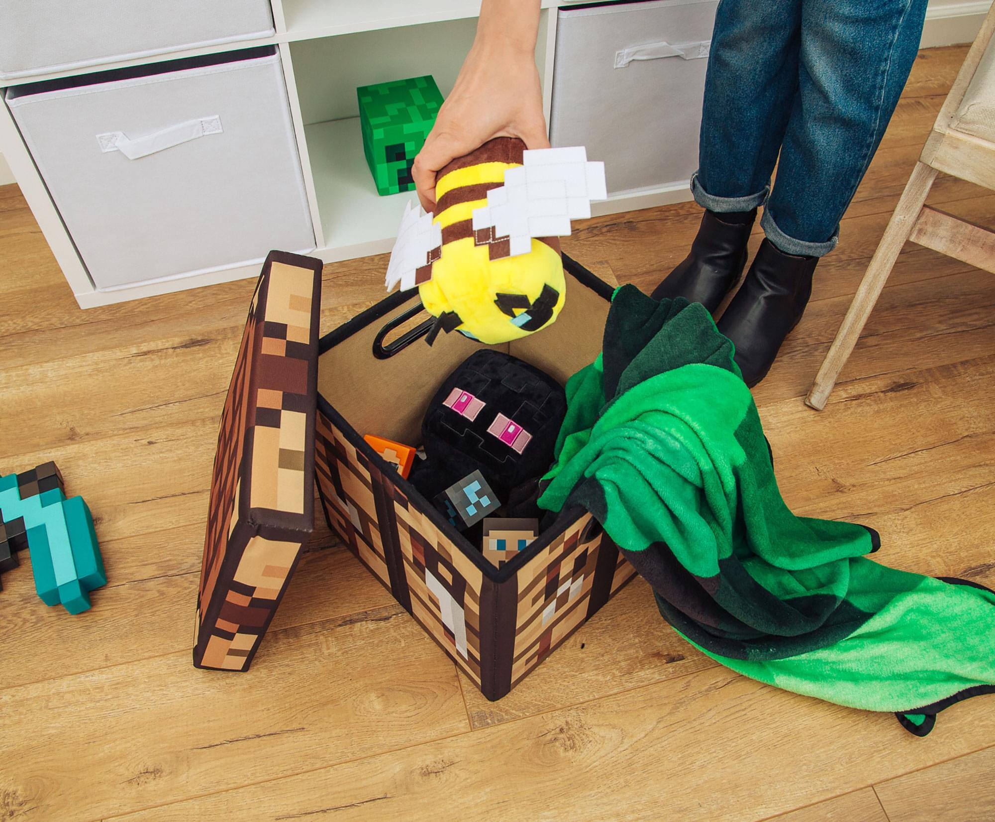 Alt View 2. Ukonic - Minecraft Crafting Table Fabric Storage Bin Cube Organizer with Lid | 13 Inches - Brown.