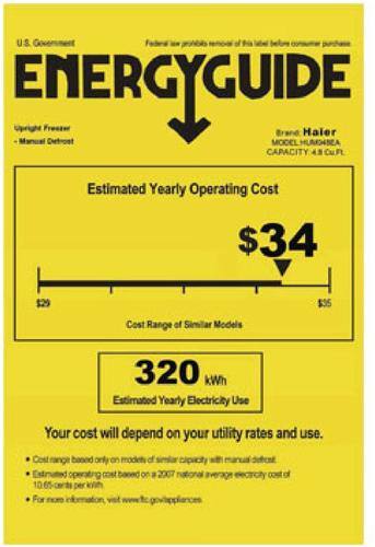 Energy Guide. Haier - 4.8 Cu. Ft. Upright Freezer - White.