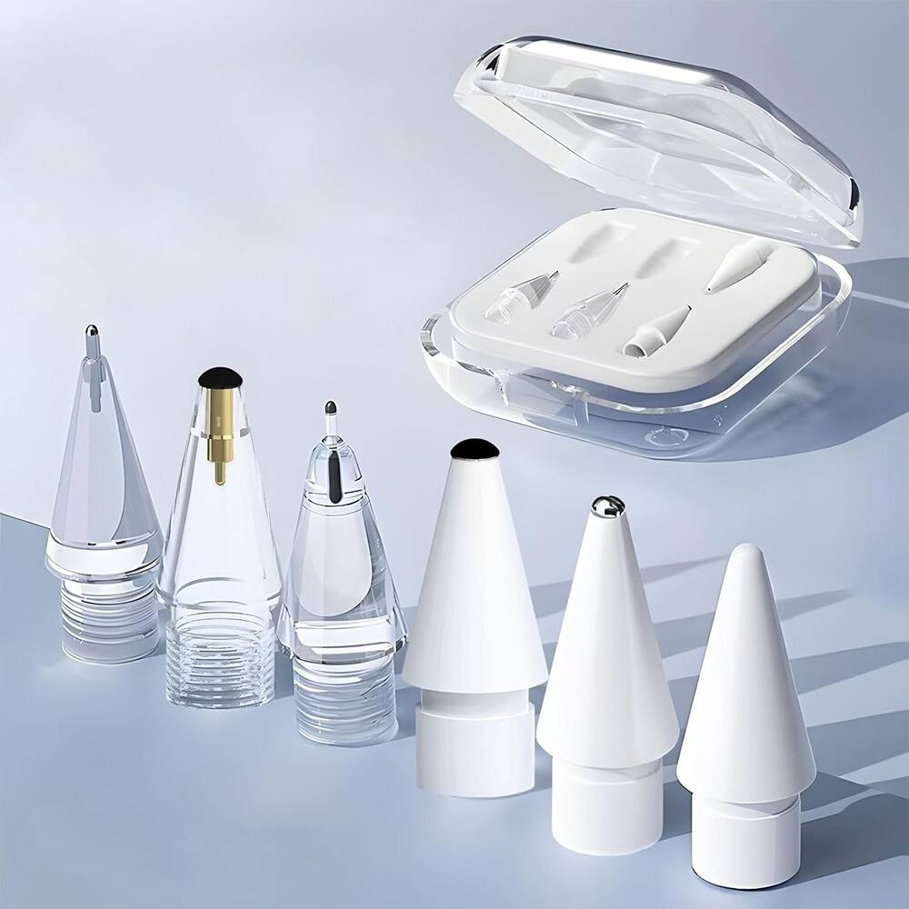 Front. RTMB - Six Pack of Upgraded Flocking Apple Pencil Tips with Case Mute Accurate - Black.