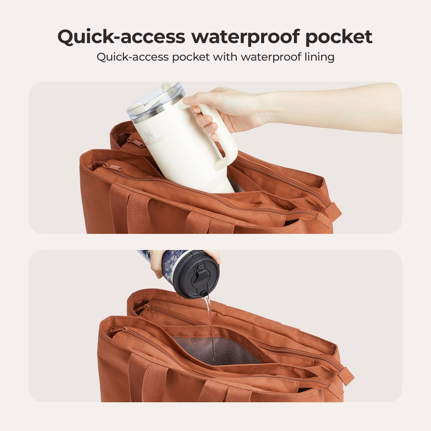 Quick-access waterproof pocket  
Quick-access pocket with waterproof lining