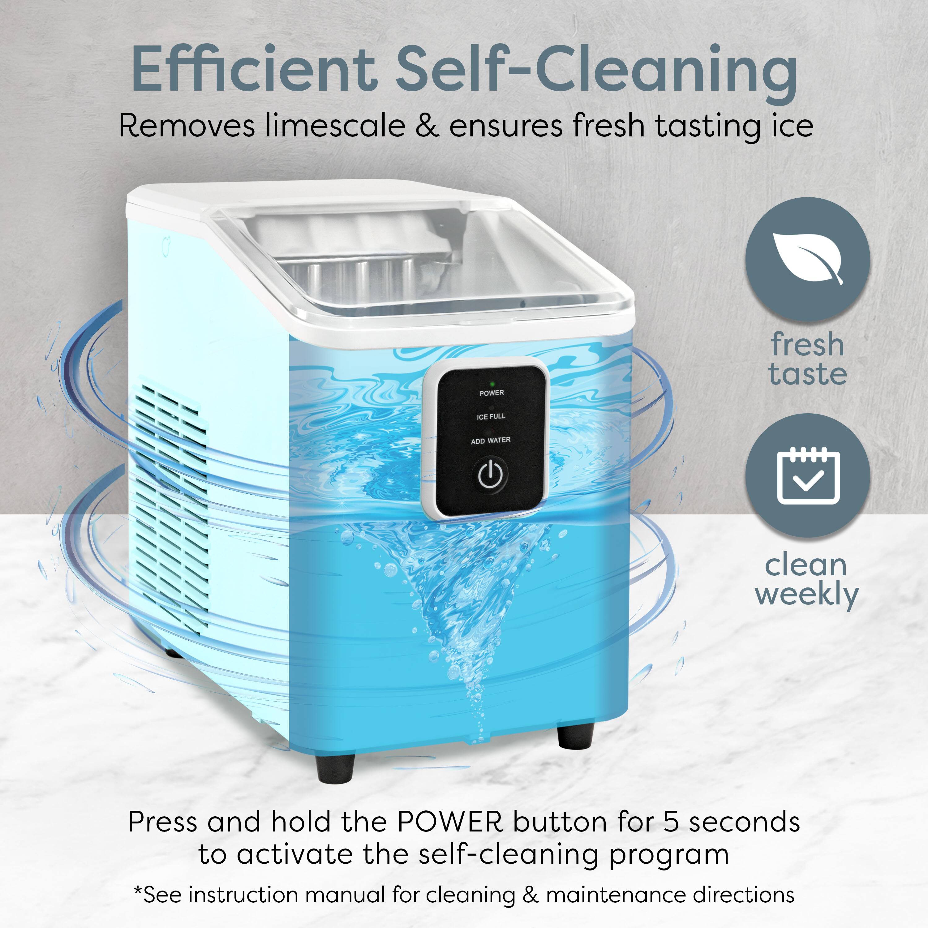 Efficient Self-Cleaning  
Removes limescale & ensures fresh tasting ice

Press and hold the POWER button for 5 seconds to activate the self-cleaning program  
*See instruction manual for cleaning & maintenance directions

fresh taste  
clean weekly