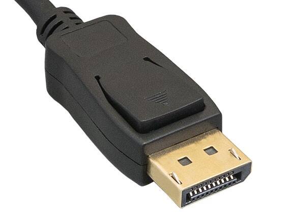 Left. Cable Leader - DisplayPort Female to Female Coupler, Gold-Plated, Latched - Black.