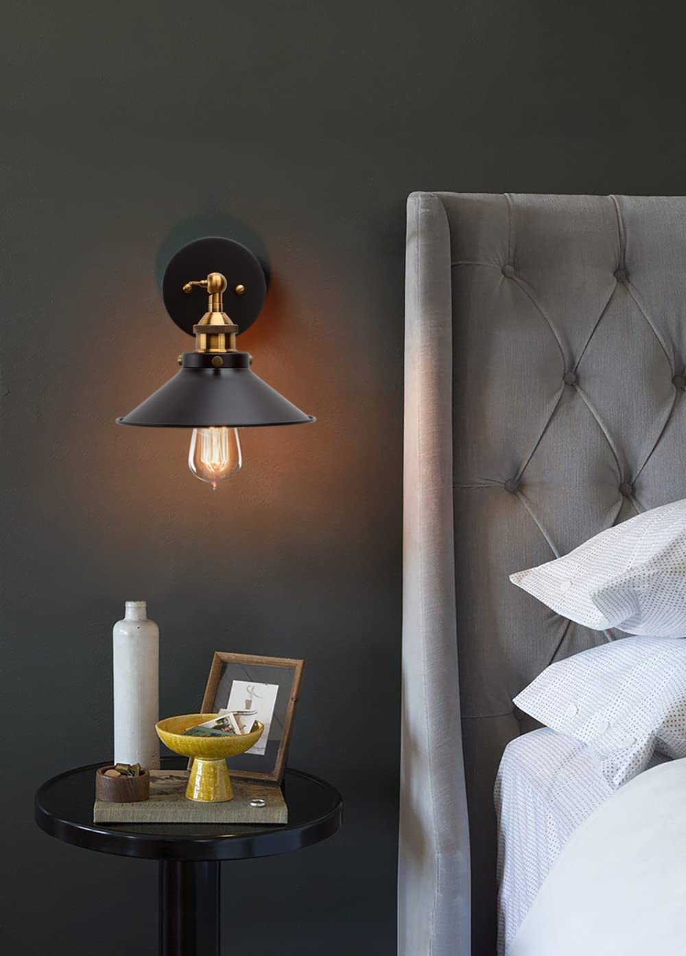 Alt View 1. Comfort Essence - Vintage Industrial Metal Wall Sconce Lighting Degree Adjustable Lamp - Black.