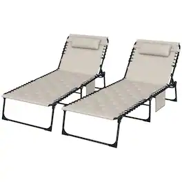 Outsunny - Folding Chaise Lounge Set of 2 with 5-level Reclining Back, Outdoor Lounge Tanning Chair with Padded Seat - Khaki