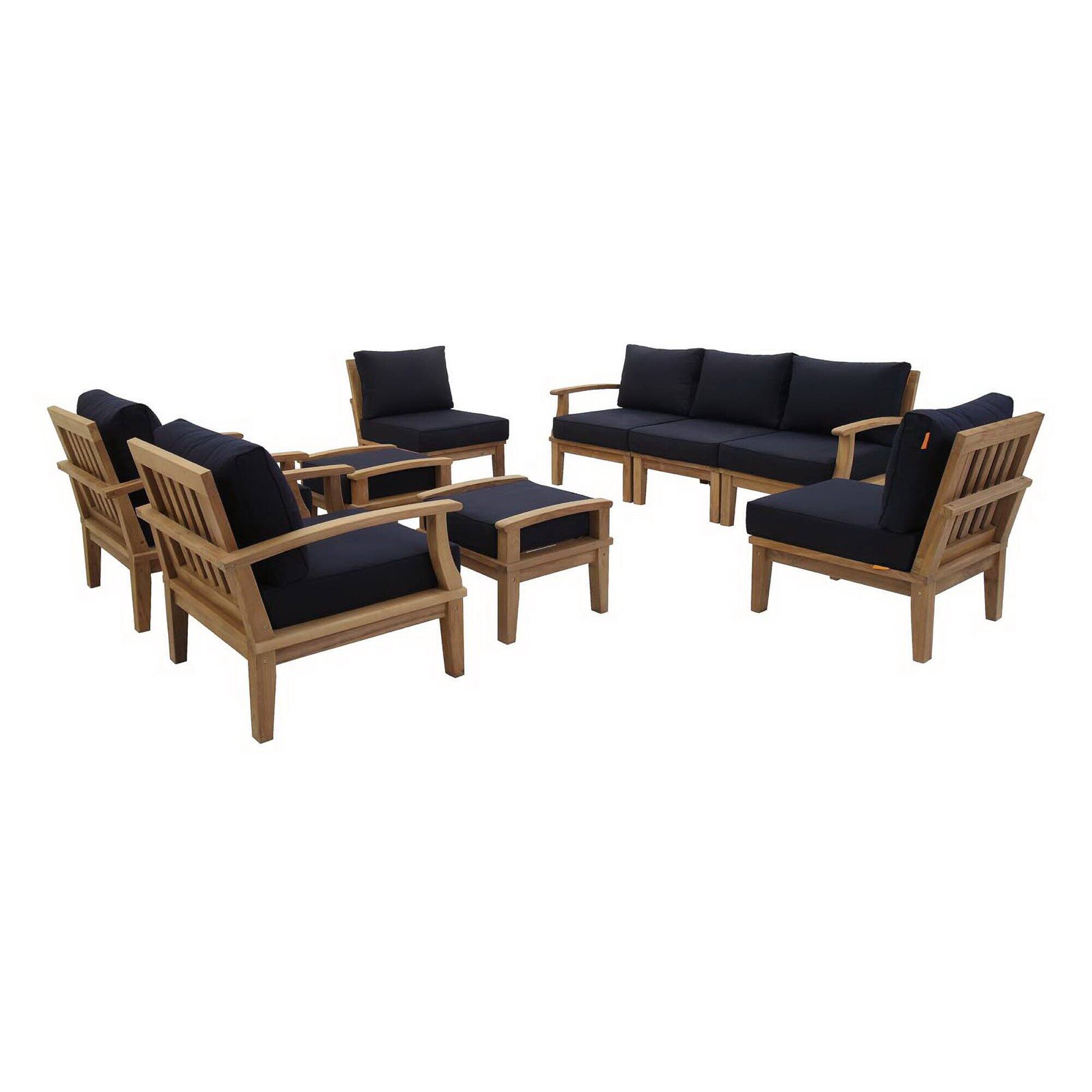 Marina 9 Piece Outdoor Patio Teak Set by Modway - Natural Navy