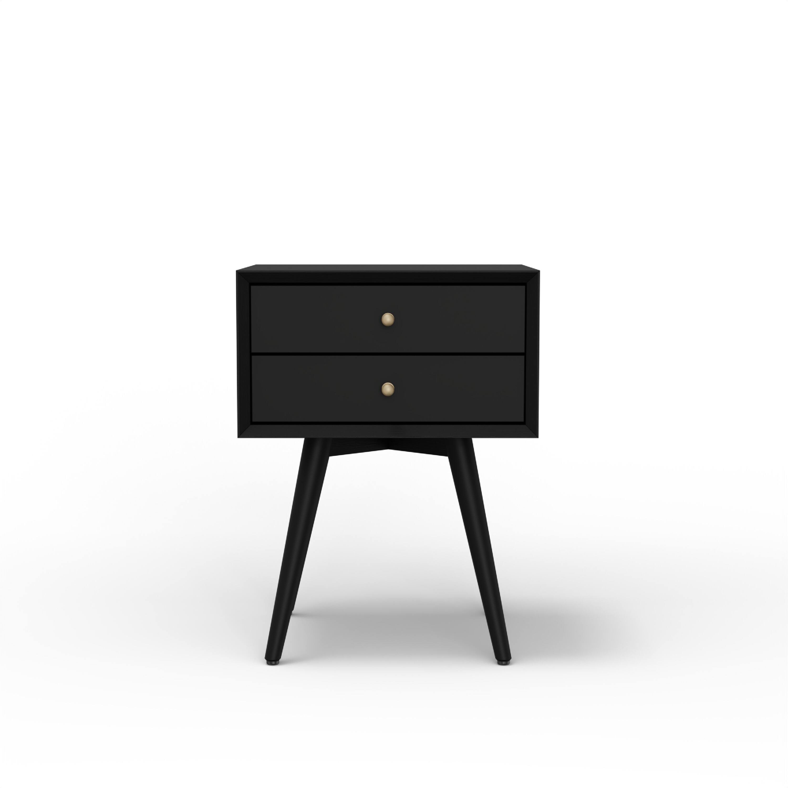 Angle. Manhattan Lane - Ian Small Nightstand w 2 Drawers, Modern  Solid Mahogany Wood - Black.