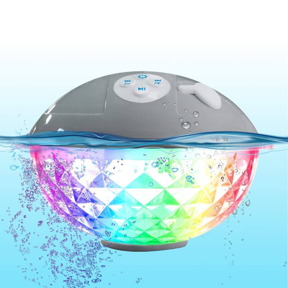 Cedar Assembly - Floating Pool Speakers With Colorful Lights Ip68 Waterproof For Crystal Clear Sound Hot Tub Spa And Outdoor - Gray