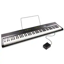 Rockjam - 88-Key Digital Piano w/ Sustain Pedal, Power Supply, Music Stand, Note Stickers & Lessons (DP88-V) - Black