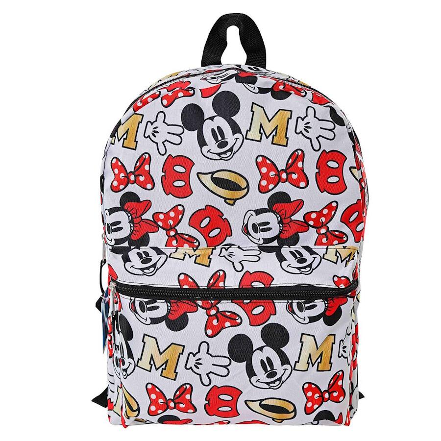 Front. Disney - Disney Mickey Minnie Mouse All Over Print 16" Backpack w/ Front Pocket White - Assorted Pre-Pack.