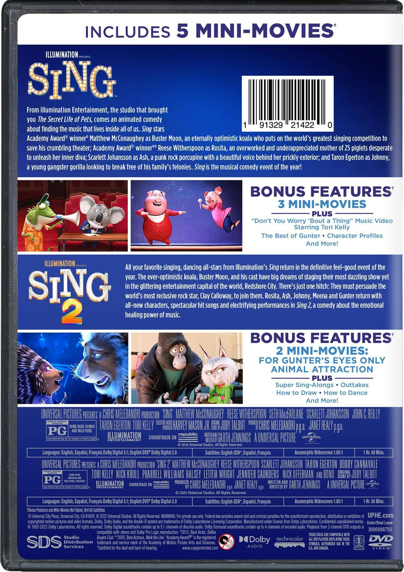 Back. Sing/Sing 2 (DVD Double Feature) [DVD].