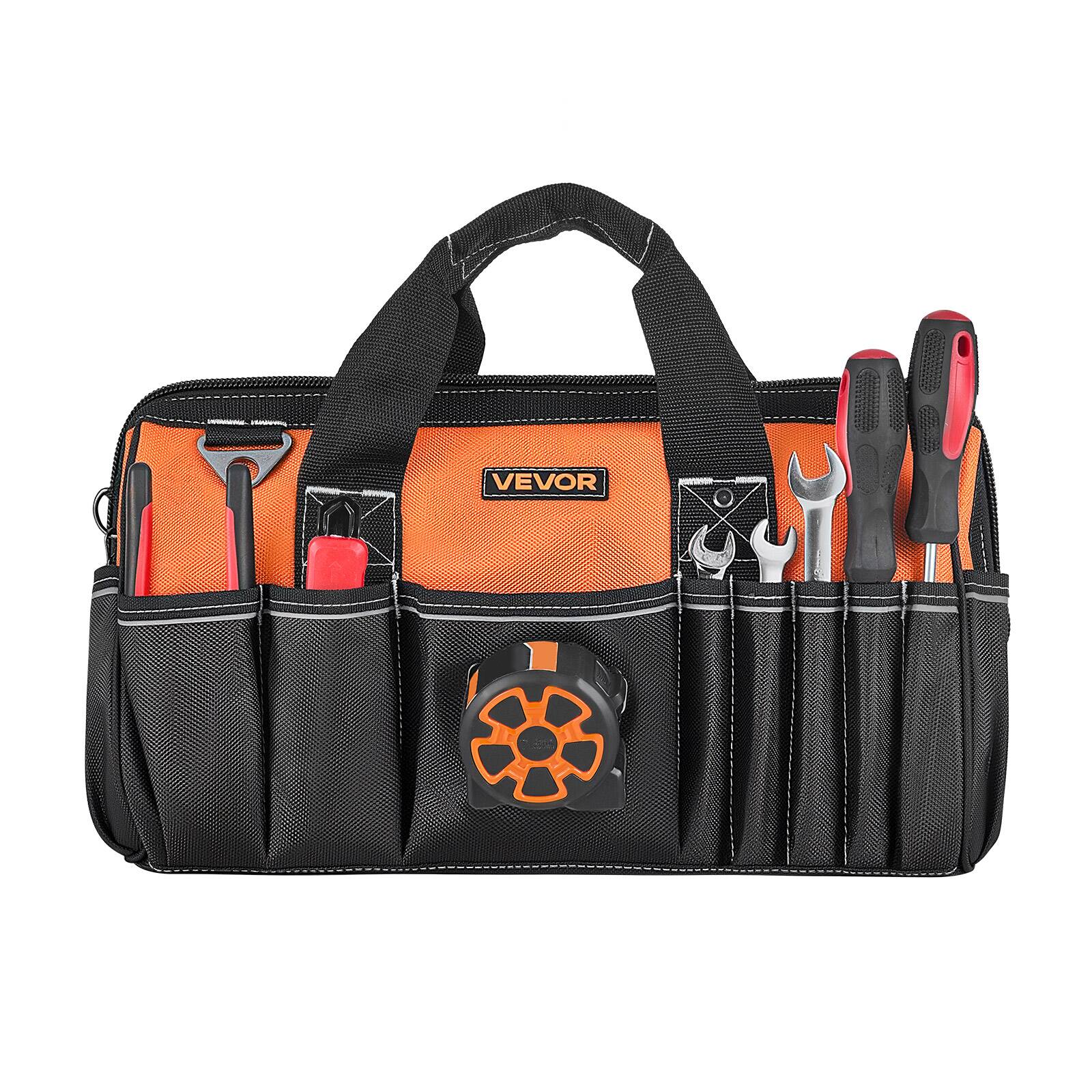 Alt View 5. VEVOR - Tool Bag, 15.7 Inch, 33-Pocket Portable Tool Box Organizer Storage, Toolbox with Soft Handle, Large Zipper - Black;Orange.