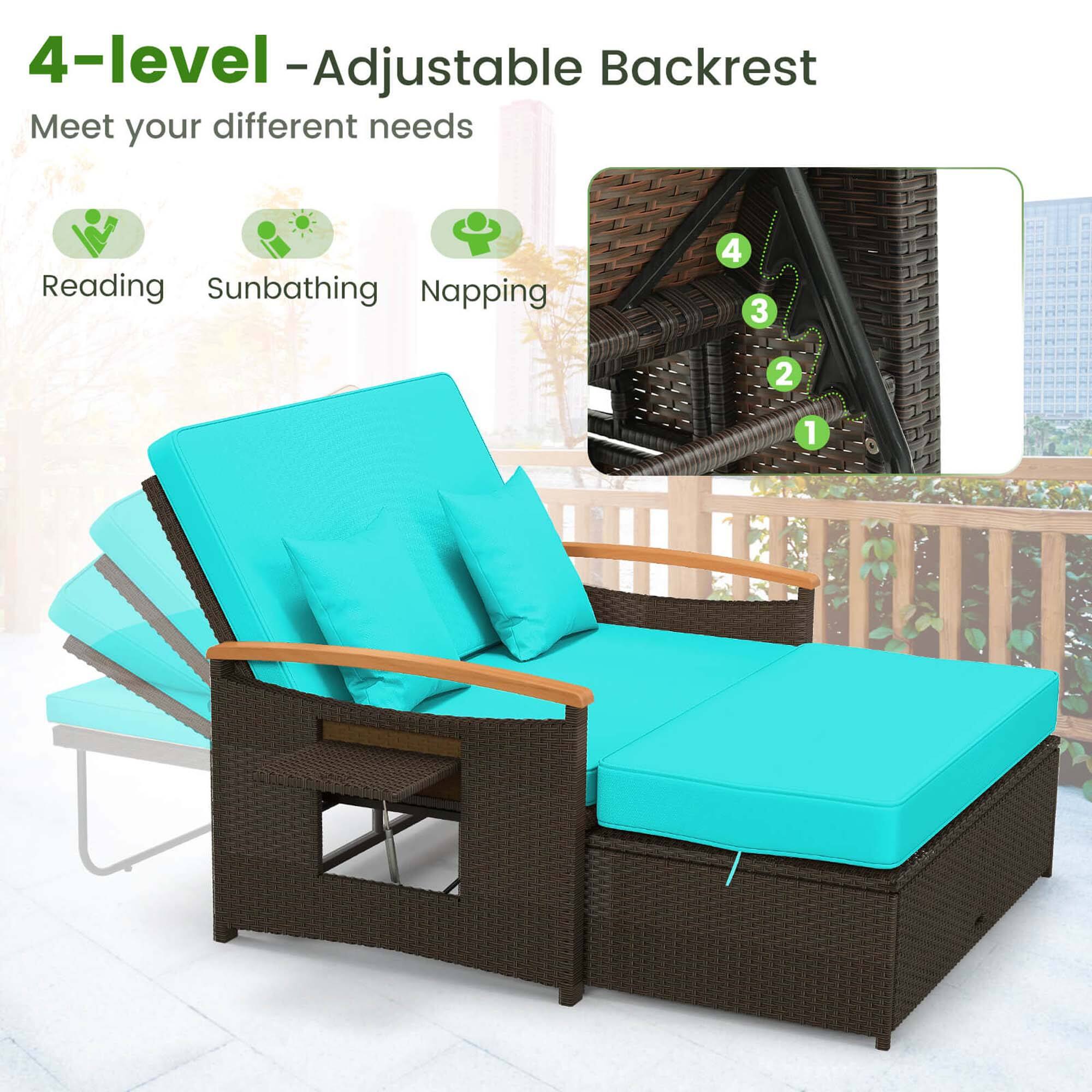 4-Level Adjustable Backrest Meet your different needs: Reading, Sunbathing, Napping 4 3 2 1