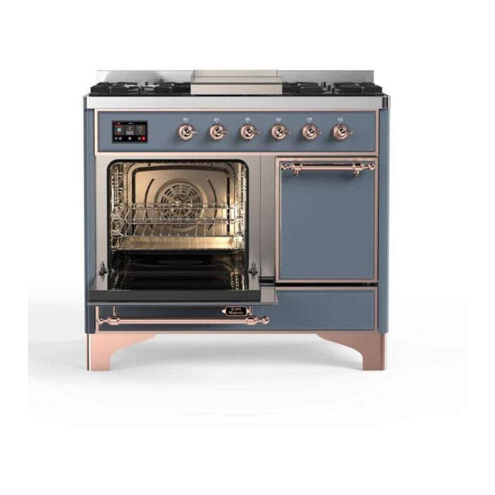 Alt View 3. ILVE - ILVE Majestic II 40 inch Dual Fuel Range with 6 Burners + Griddle (Natural Gas, Blue Grey, Copper Trim) - Blue Grey.