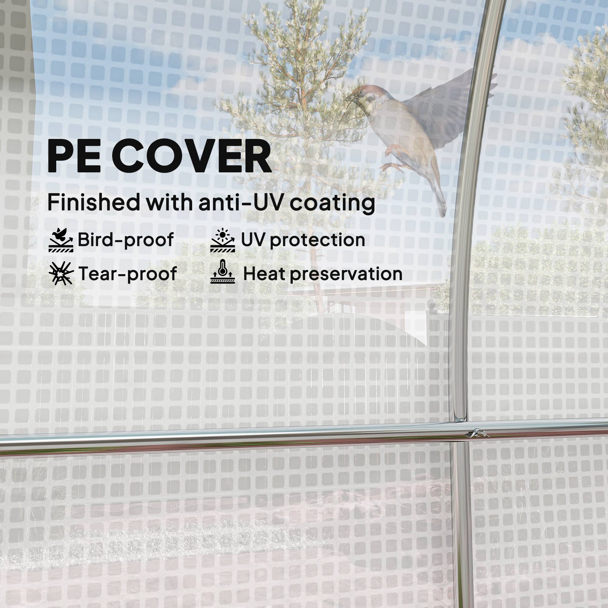 Alt View 4. Outsunny - 14.6'x6.5'x6.6' Hoop House Greenhouse with 2 Support Rods, Zippered Roll-up Mesh Door, Mesh Windows.
