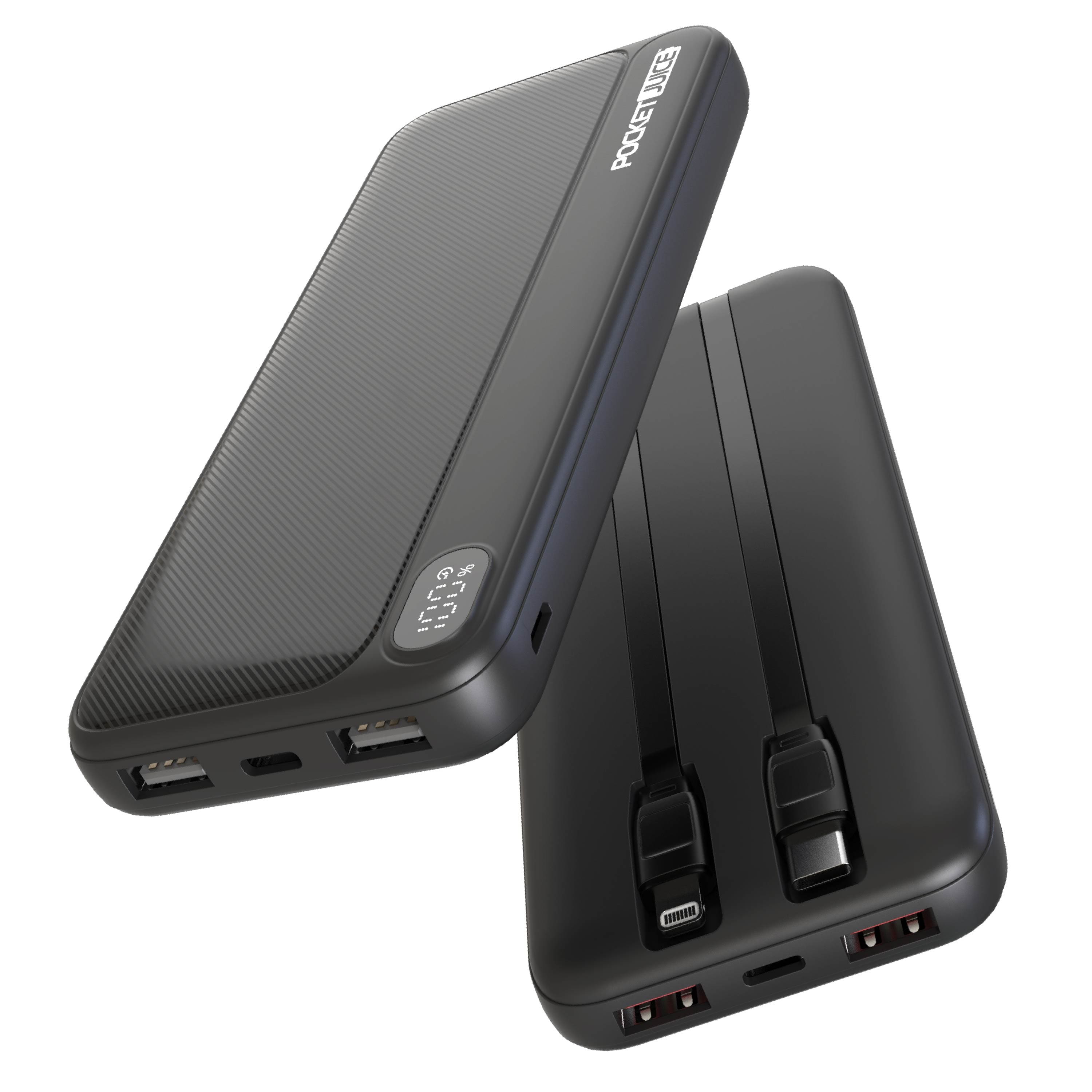 Pocket Juice - Endurance 10K Portable 10000 mah Power Bank and Charger with USB-C and Lightning Cables