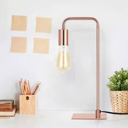 Oumilen - 2 Pack Modern Rose Gold Table Lamps – Curved Gooseneck Desk Lamps with Square Base, E26 Socket for Bedroom