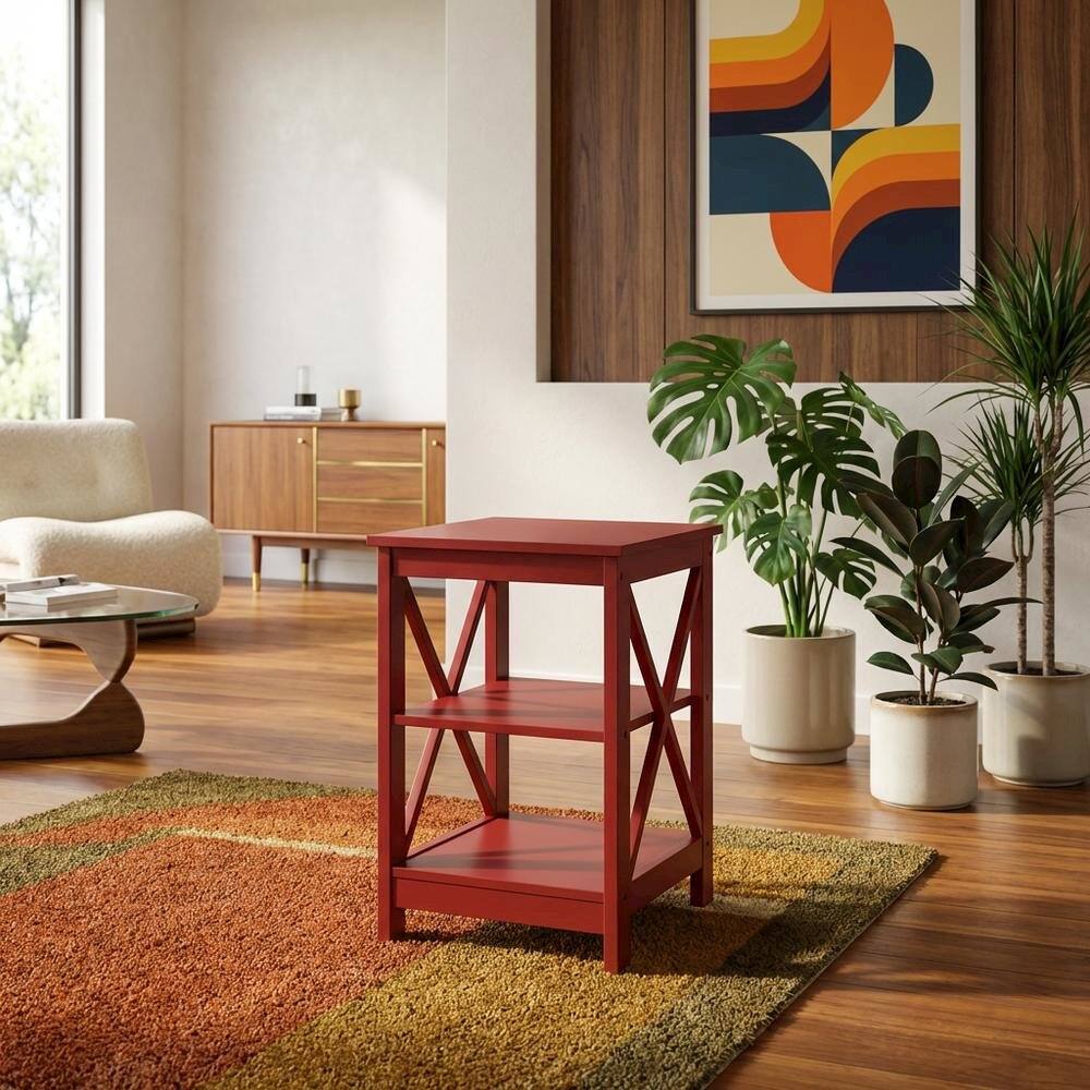 Back. FurniFact - Cranberry Red End Table with Shelves and Transitional Style - Red.