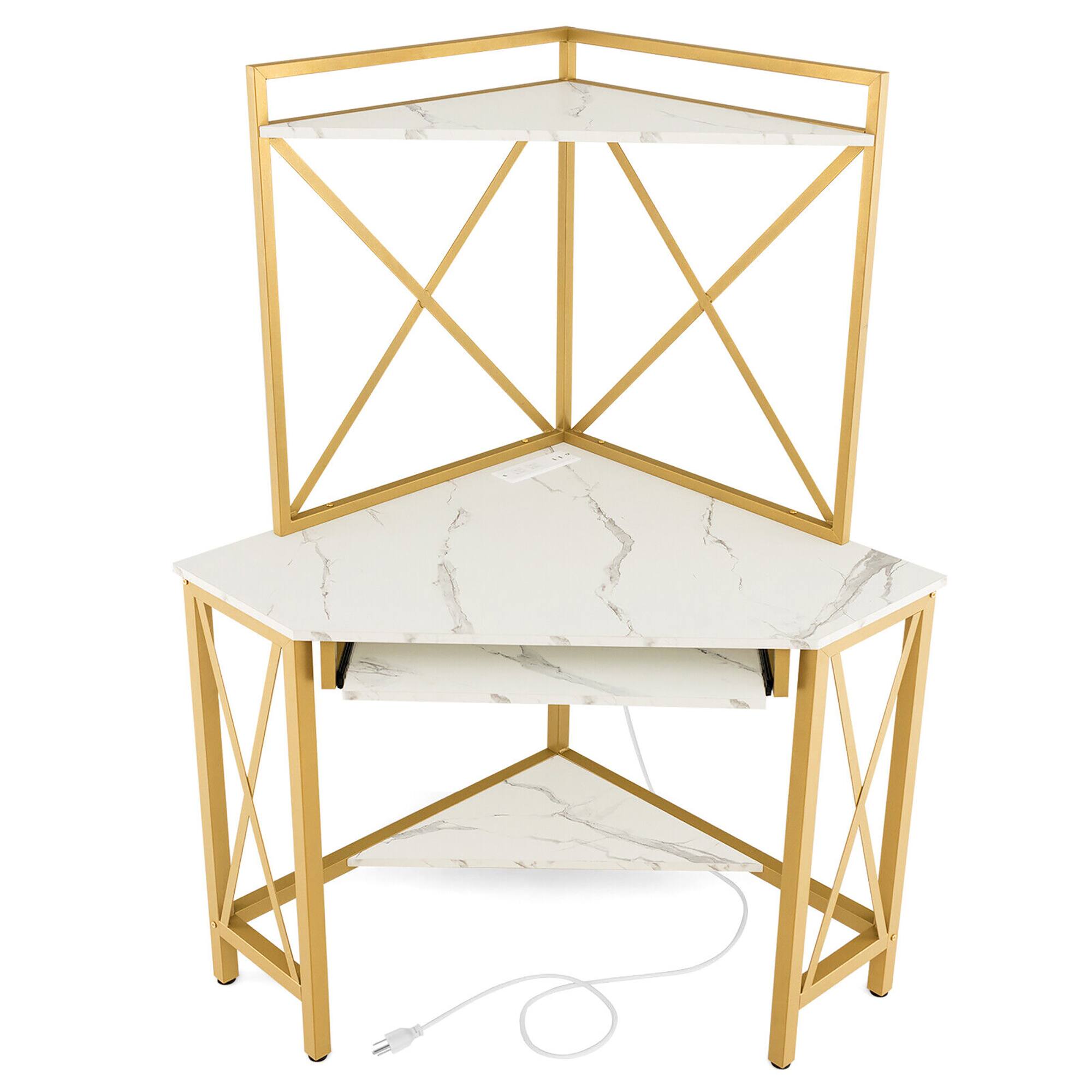 Alt View 9. Gymax - Gymax Corner Desk Space-Saving Computer Desk w/ Shelves & Keyboard Tray White - White, Golden.