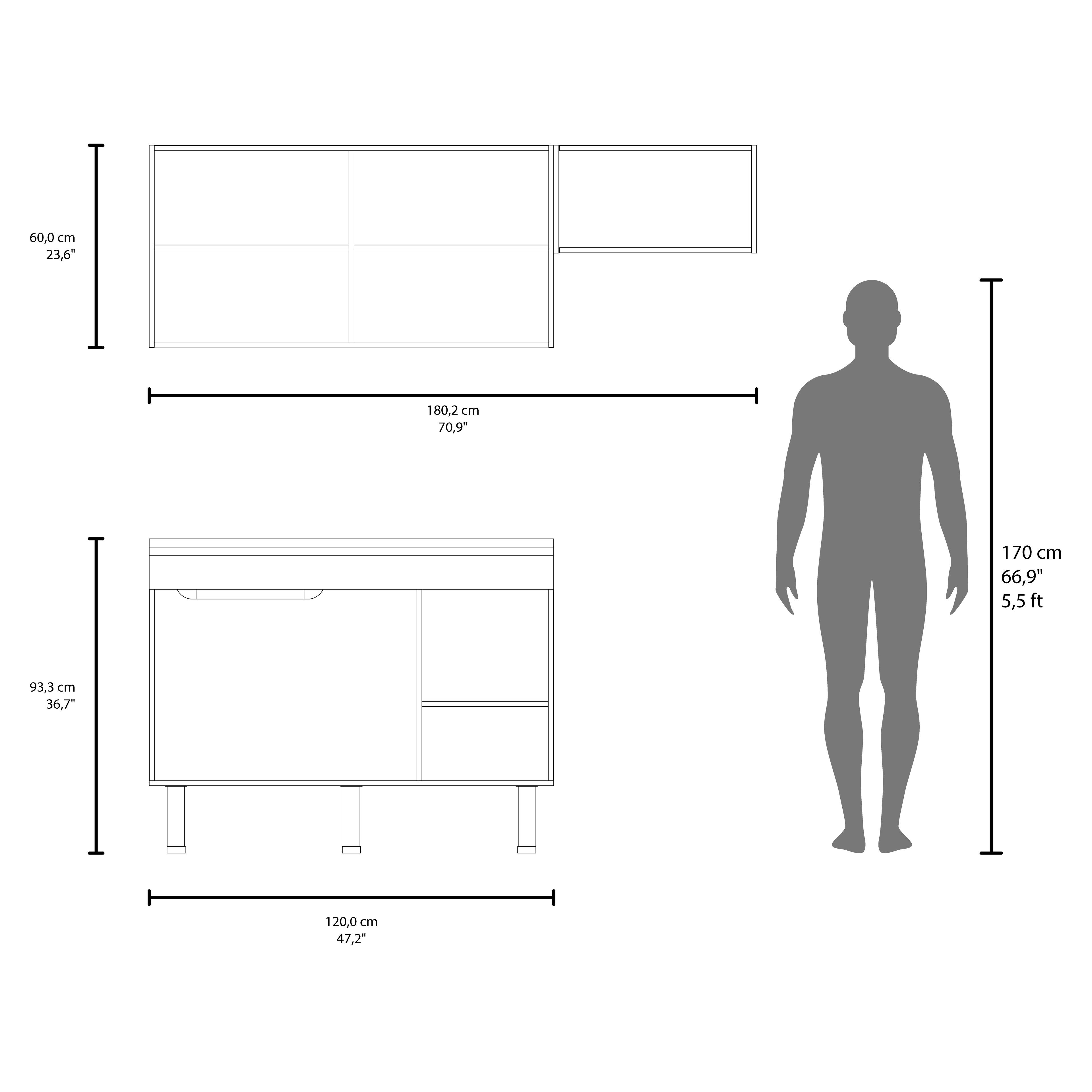 60.0 cm 23,6, 180,2 cm 70,9, 170 cm 66,9", 5,5 ft, 93,3 cm 36.7, 120,0 cm 47,2"
