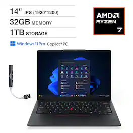 Lenovo - ThinkPad E14 Laptop 14.0 WUXGA (AMD Ryzen 7 250, 32GB DDR5, 1TB PCIe SSD, Win 11 Pro) w/USB Hub - Eclipse Black