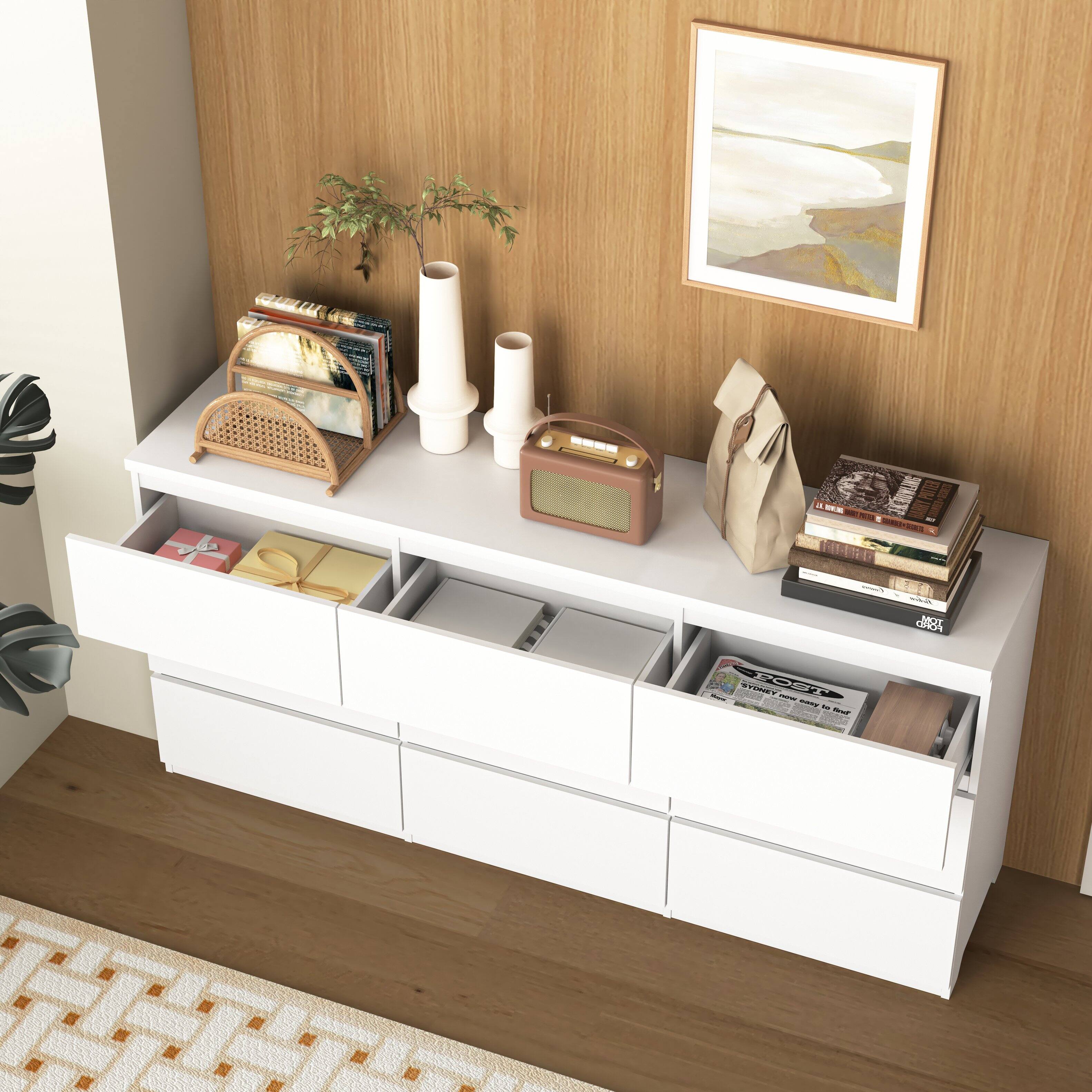 Alt View 3. Forest'nSky - White 9 drawer 63 in. Wide Chest of Drawers - White.
