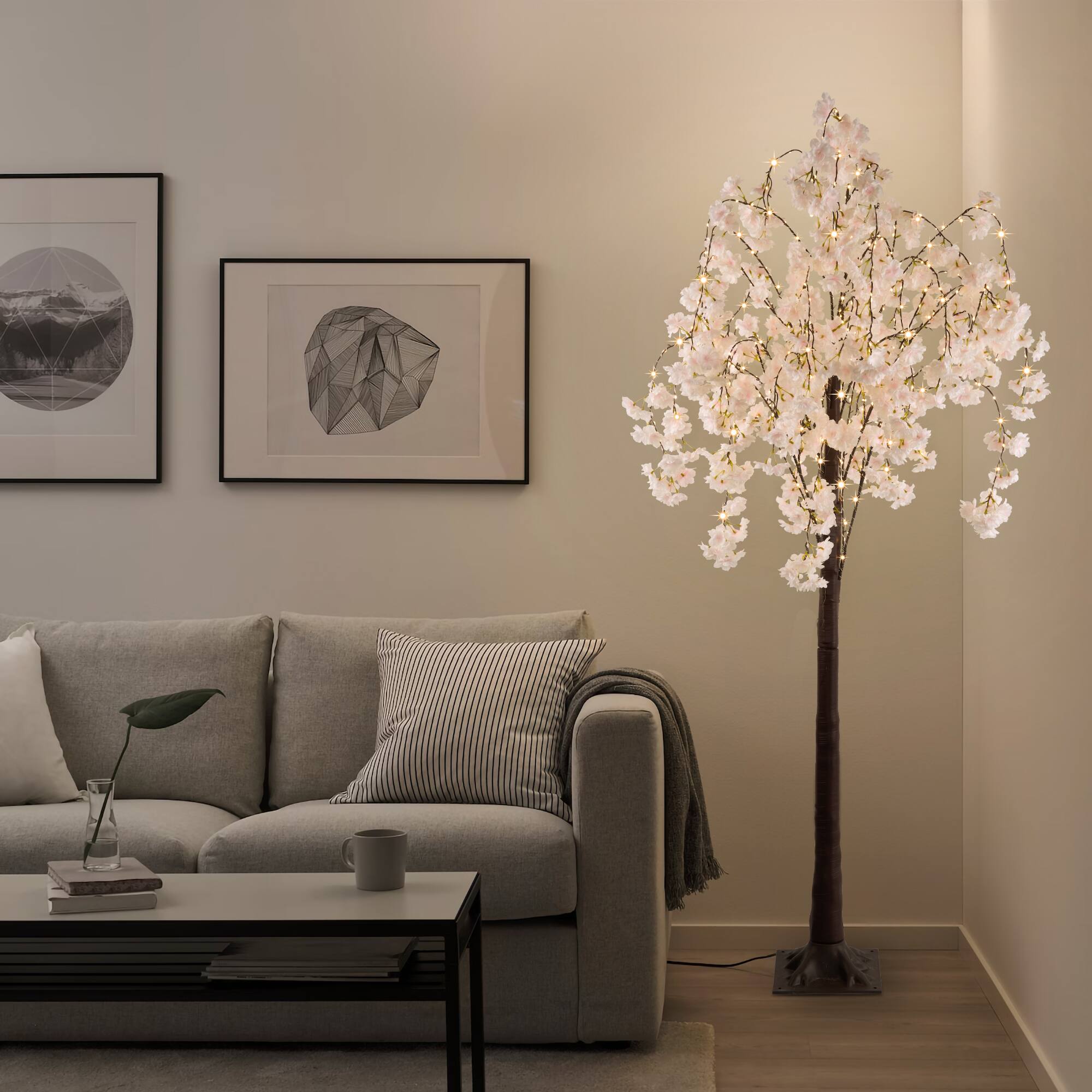 Front. Lamp Depot - Lighted Cherry Tree Floor Lamp - Multicolor.
