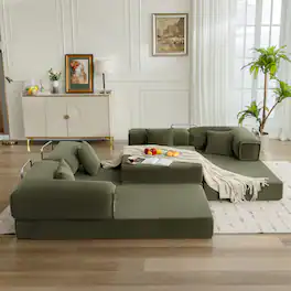Brick Attic - 170 Inch Oversized Convertible Modular Sofa Bed with Double Cushions Deep Seat Floor Couch for Family Room - Olive green