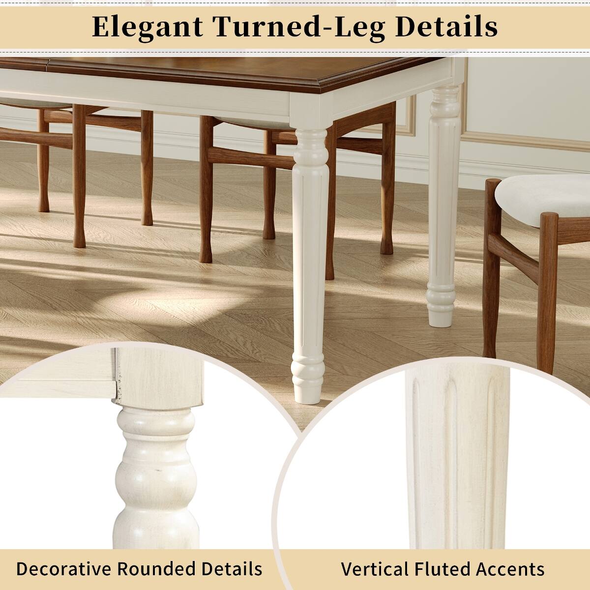 Elegant Turned-Leg Details

Decorative Rounded Details

Vertical Fluted Accents