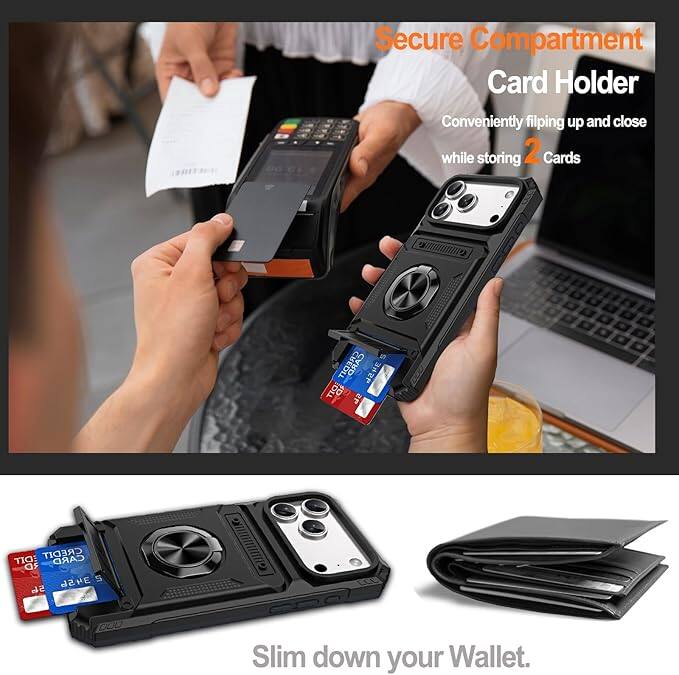 Secure Compartment Card Holder  
Conveniently flipping up and close while storing 2 Cards  

Slim down your Wallet.