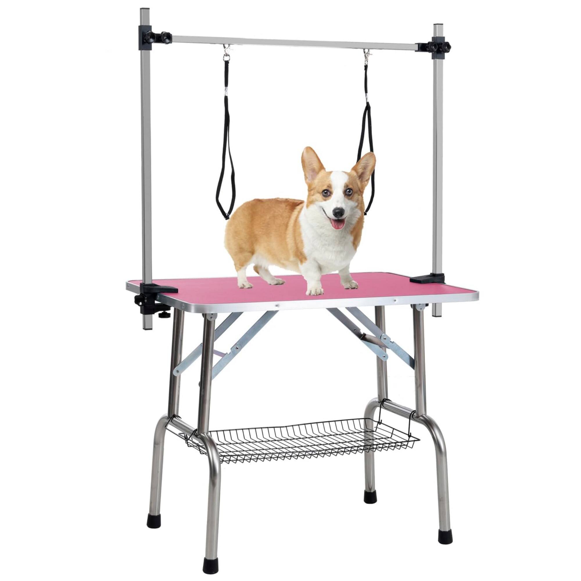 Front. Glintex - 42" Stainless steel Folding Pet Grooming Table，Dressing Table，Adjustable Arm and Storage Basket for Home and Pet Salon.